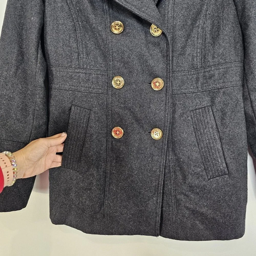 Michael Kors Peacoat M Gray Wool Double Breasted Preppy Quiet Luxury Old Money